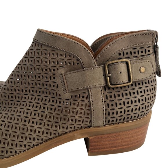 SIZE 8 EUC Comfortiva Cantara Laser Cut Green Taupe Leather Boots Booties - Picture 8 of 11